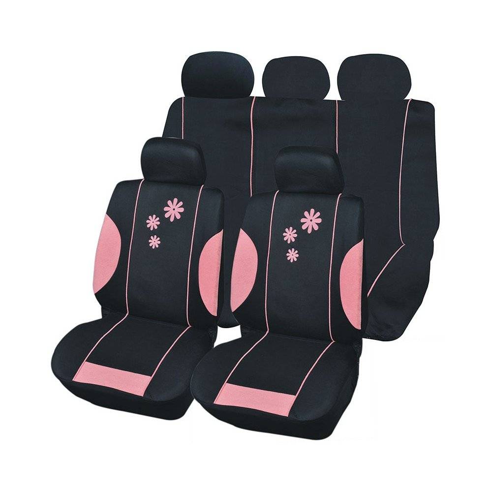 Sans Marque - Housse de siège auto Daisy Noir et Rose 9 pièces