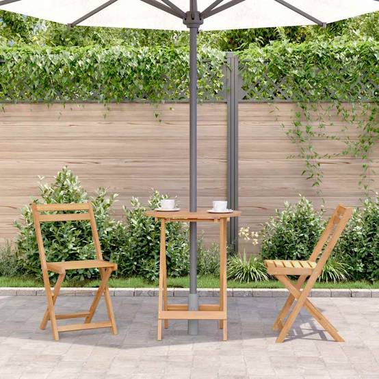 Table de Bistro Ronde Pliante en Bois d'Acacia Huilé, Ø 60 cm avec Trou pour Parasol – ComfortXL Outdoor Living - Image 3