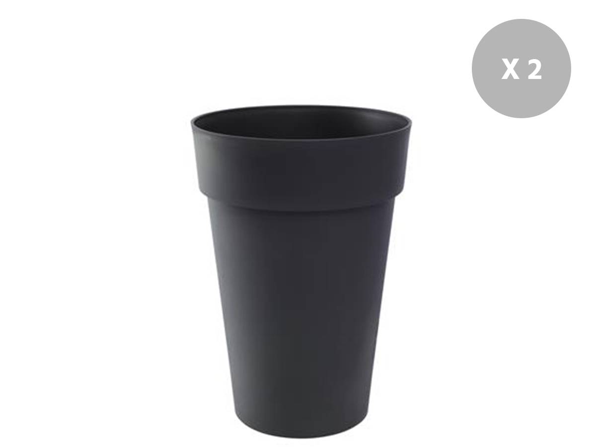 Eda - Lot de 2 Pots de fleur rond Toscane Ø 44 x H.53 cm Anthracite - Eda
