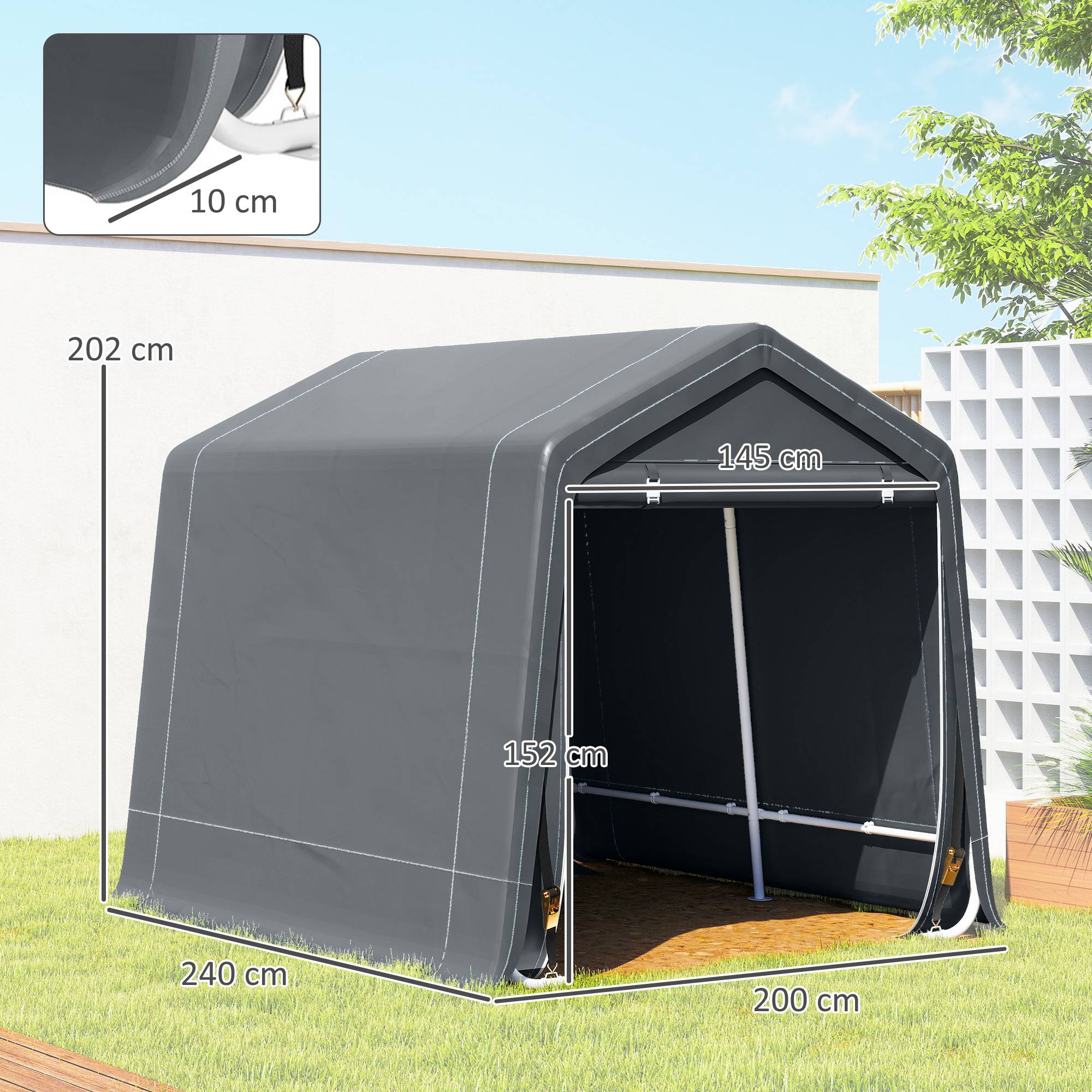 Sans Marque - Abri vélos jardin porte métal cadre métal 2 portes revêtement imperméable anti-UV 2,4x2x2 m gris foncé - Image 5