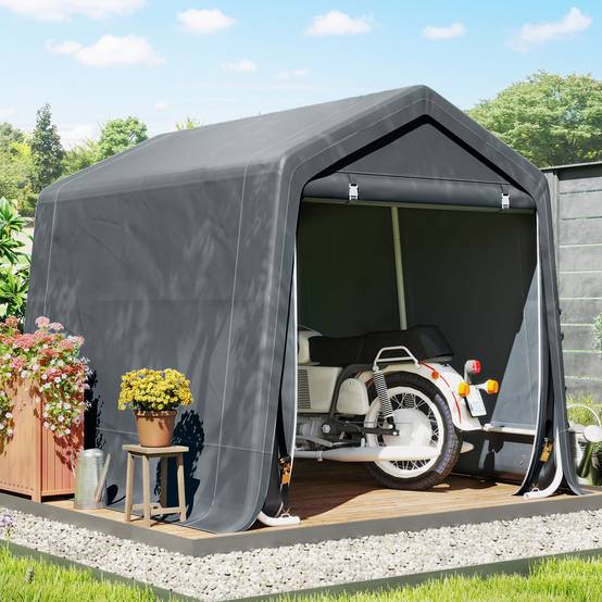 Sans Marque - Abri vélos jardin porte métal cadre métal 2 portes revêtement imperméable anti-UV 2,4x2x2 m gris foncé - Image 3
