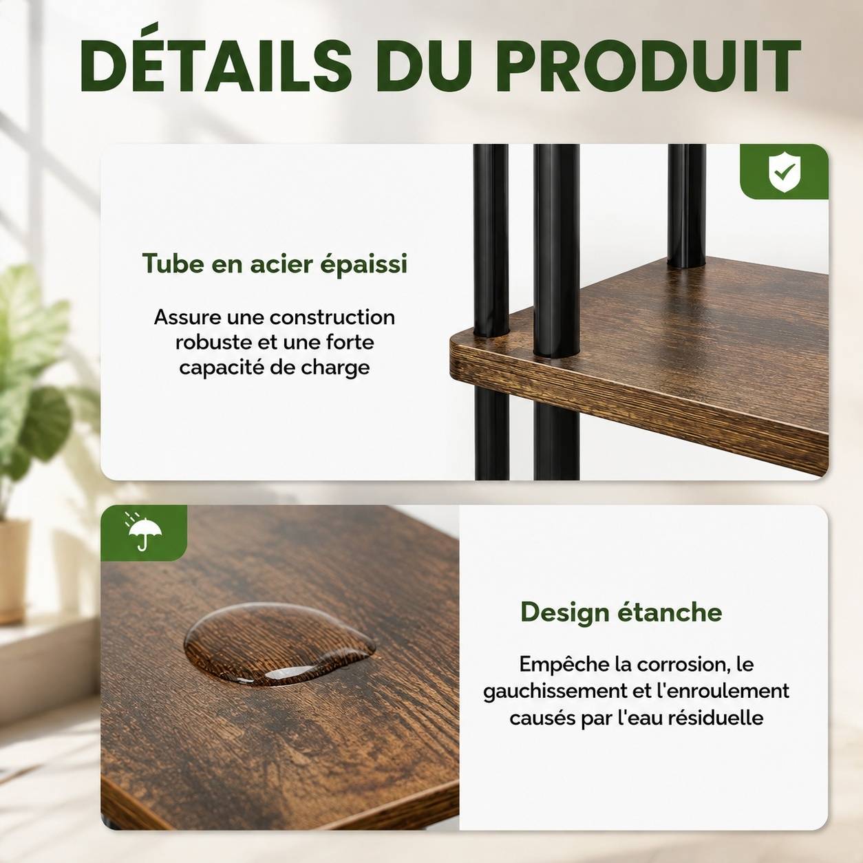 Support Plante D'intérieur Coin 7 Niveaux Bois Métal Éclairage Intégré Déco Salon Balcon Chambre - Image 6