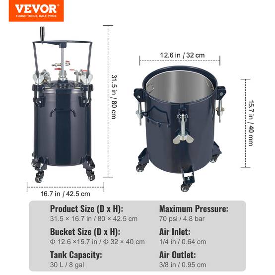 Vevor - VEVOR Réservoir de Peinture sous Pression Pot de Pression de Peinture 30L 70PSI - Image 7