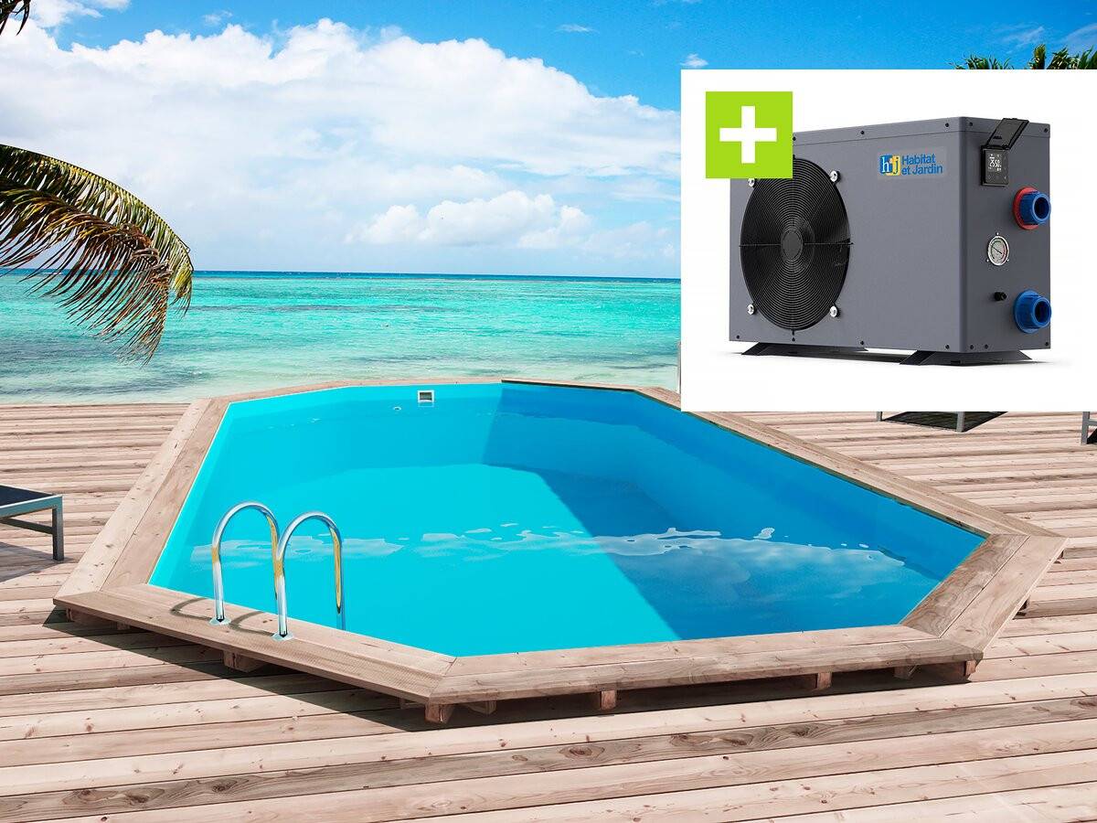 Piscine Bois "sao Paulo" - 6.57 X 4.07 X 1.20 M + Pompe à Chaleur - Puissance 6.1 Kw -habitat Et Jardin - Imagen 1