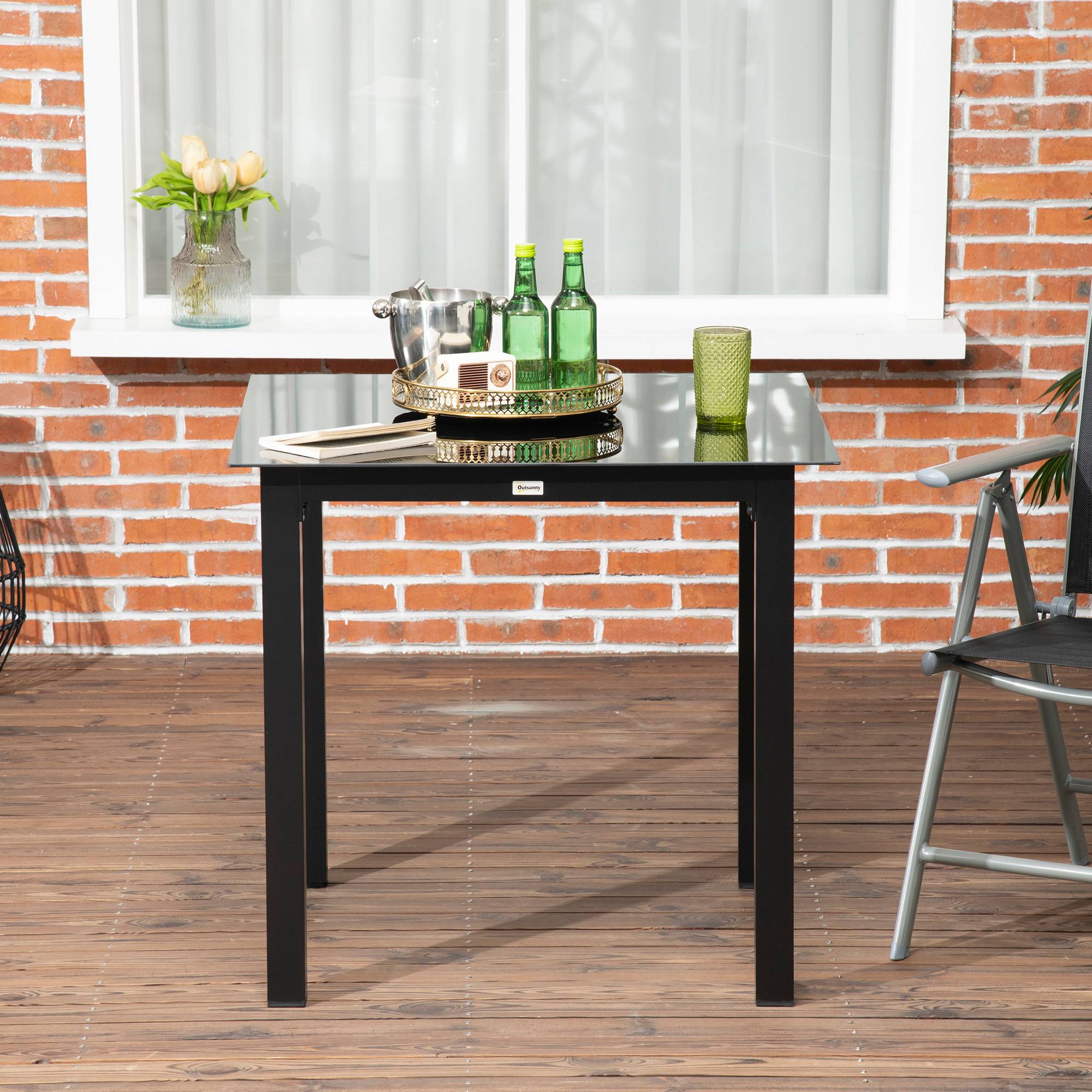 ComfortXL - Table de jardin extérieure aluminium verre noir 80 x 80 cm pour 4 personnes stable - ComfortXL Outdoor Living - Image 9