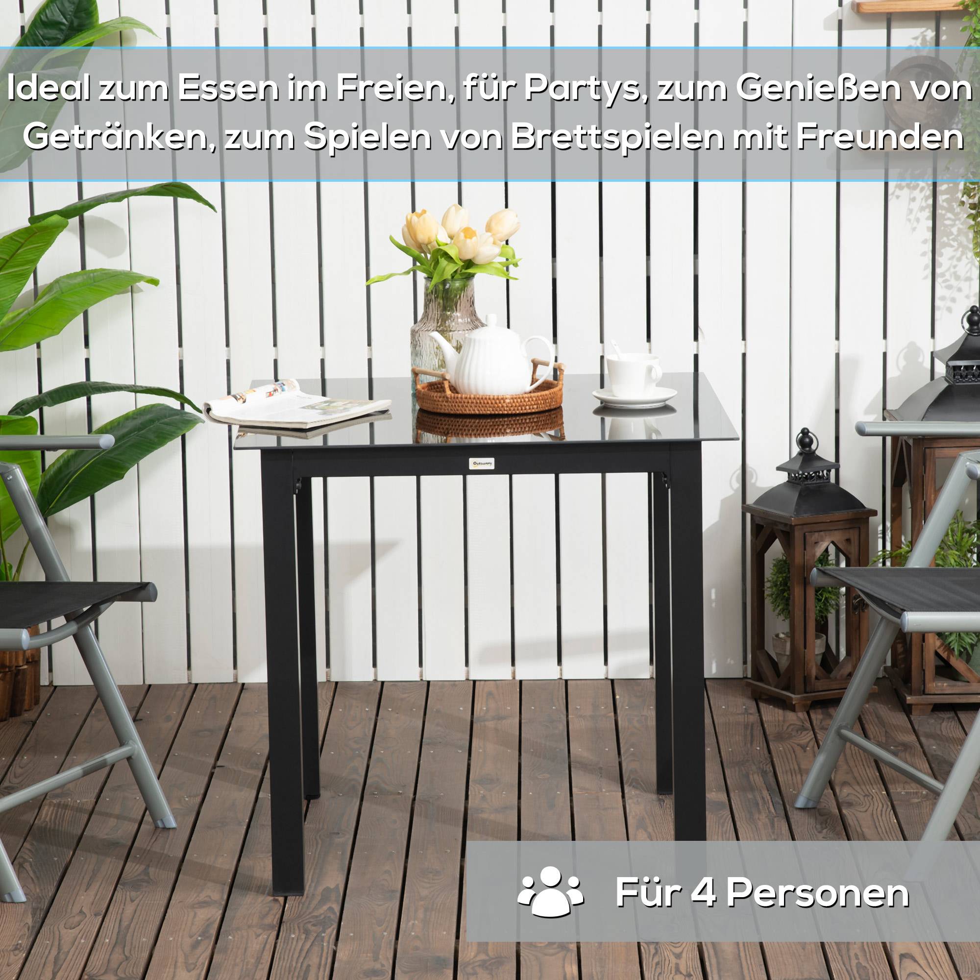 ComfortXL - Table de jardin extérieure aluminium verre noir 80 x 80 cm pour 4 personnes stable - ComfortXL Outdoor Living - Image 8