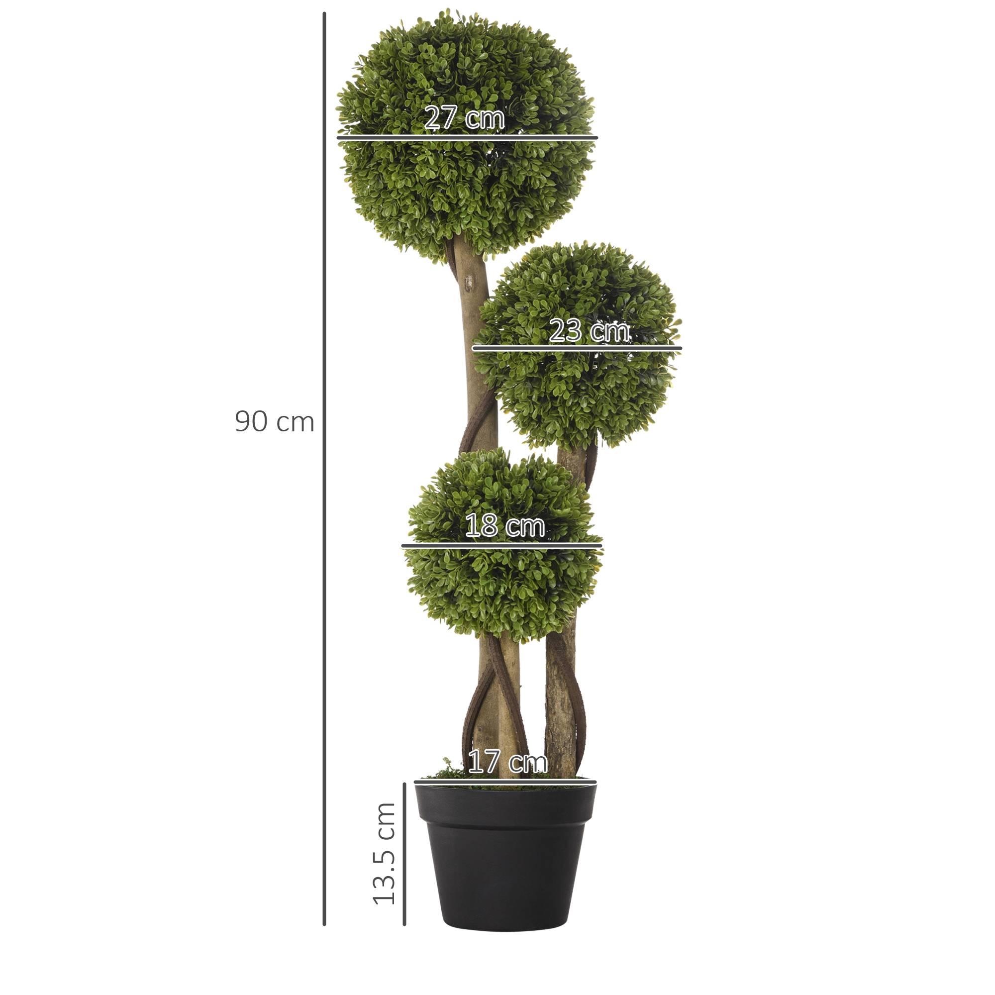 Sans Marque - Plante buis artificielle 3 boules pot inclus base renforcée 90 cm - Image 5