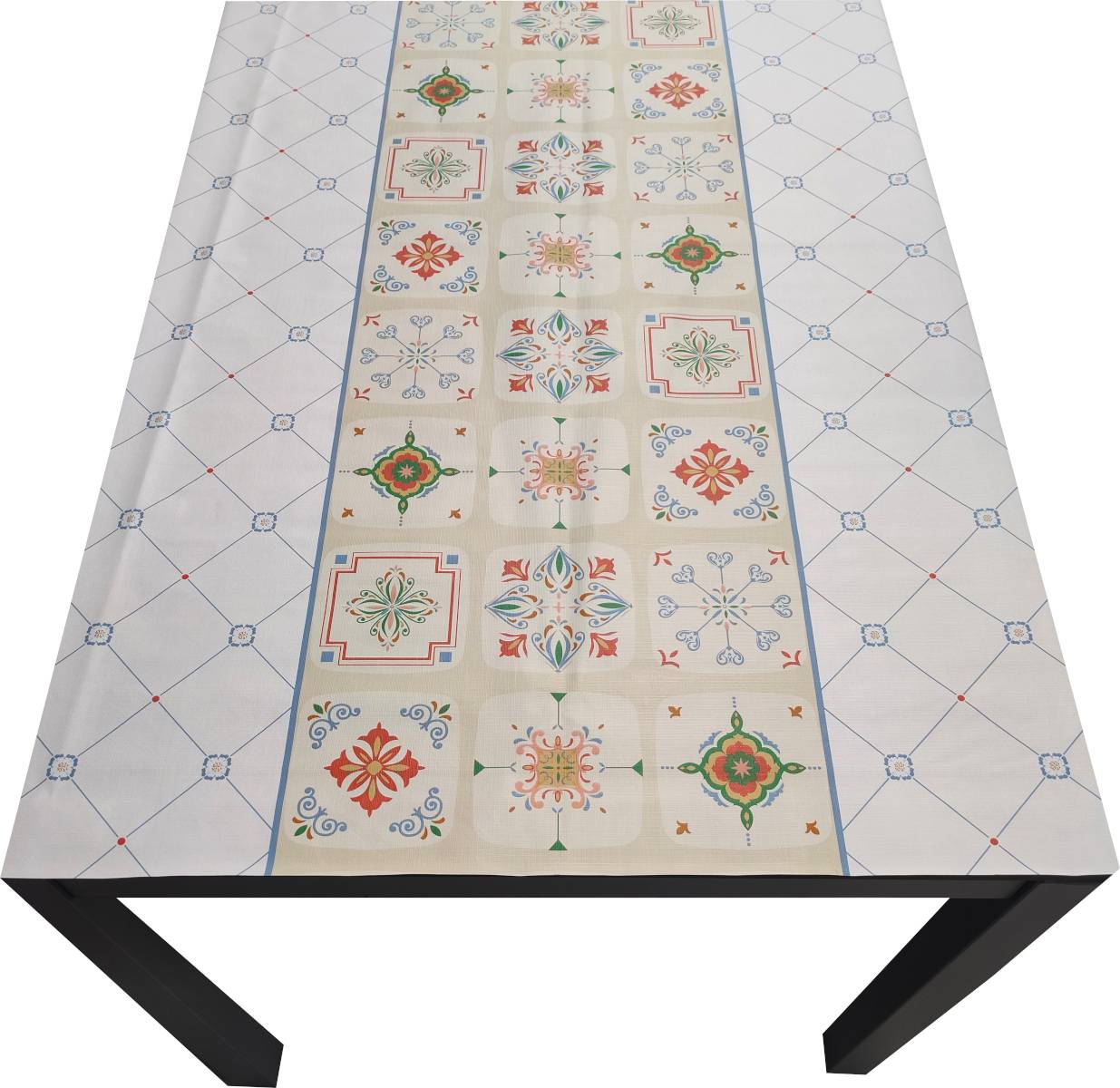 Nappe Composition PVC Base Polyester Anti-taches Mosaïque Bleue Taille 140X250 CM - Image 2