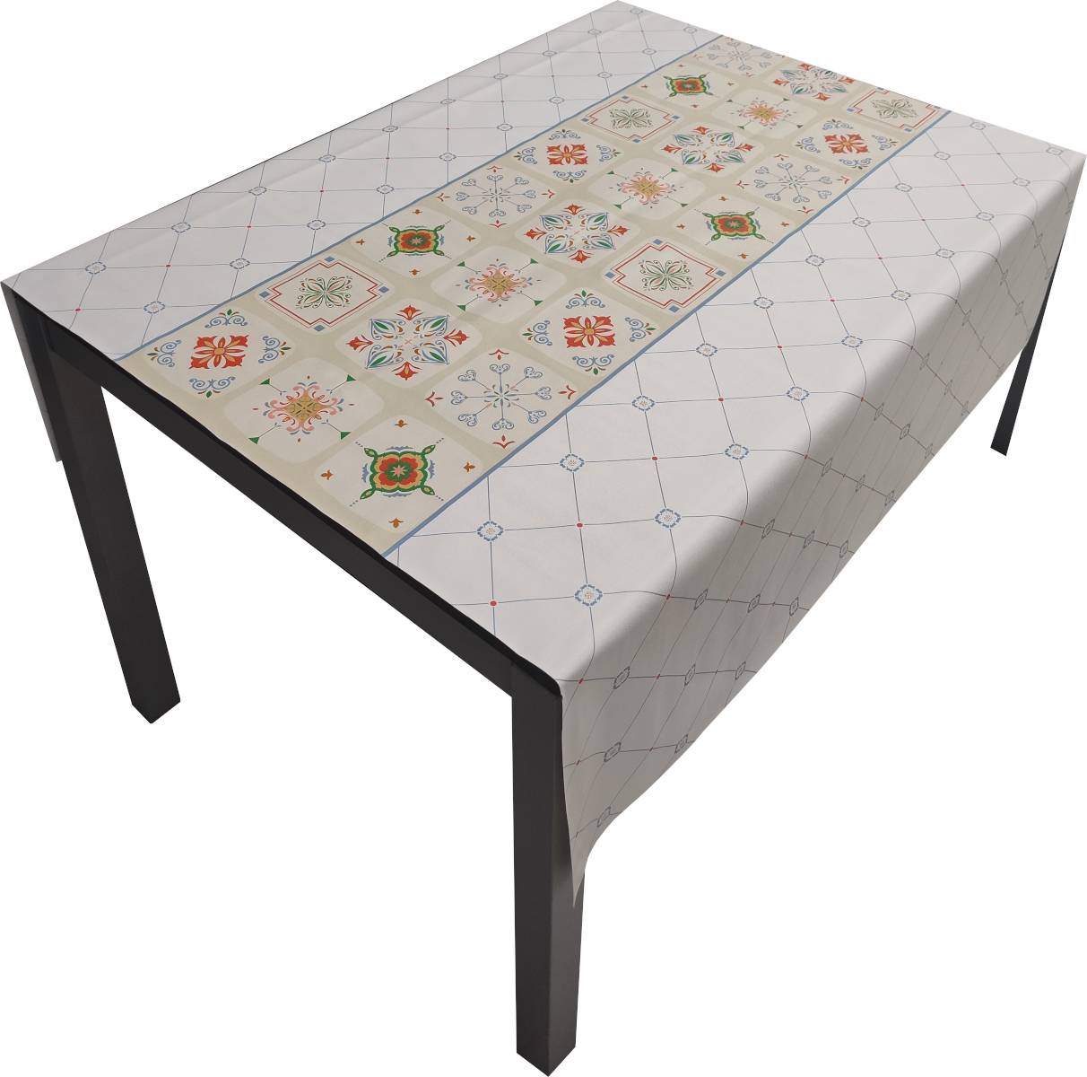 Nappe Composition PVC Base Polyester Anti-taches Mosaïque Bleue Taille 140X250 CM - Image 1