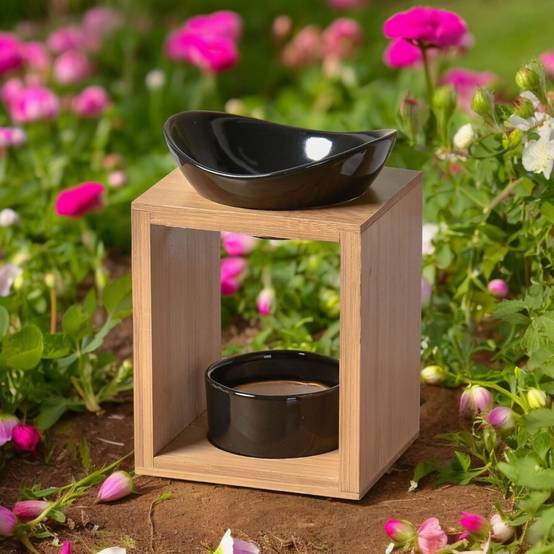 Brûle Parfum Kalos - Brûleur Fondant Parfumé – Diffuseur Huile Essentielle – Brûleur en céramique et bambou - H: 12 cm - Zen'Arôme - Image 1