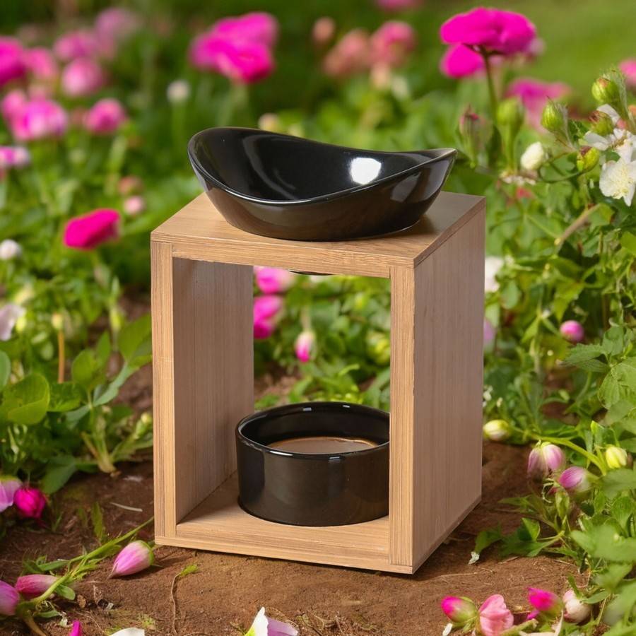 Brûle Parfum Kalos - Brûleur Fondant Parfumé – Diffuseur Huile Essentielle – Brûleur en céramique et bambou - H: 12 cm - Zen'Arôme - Image 1