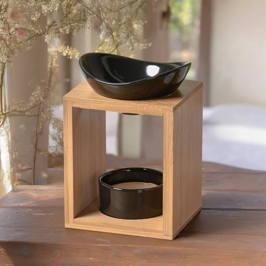 Brûle Parfum Kalos - Brûleur Fondant Parfumé – Diffuseur Huile Essentielle – Brûleur en céramique et bambou - H: 12 cm - Zen'Arôme - Image 9