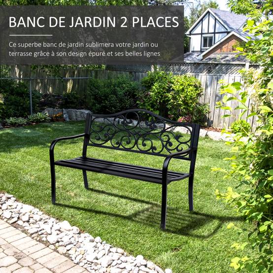 ComfortXL - Banc 3 Places Cosy Chic Métal Jardin Assise Confortable 127x60x89cm Noir - ComfortXL Outdoor Living - Image 6