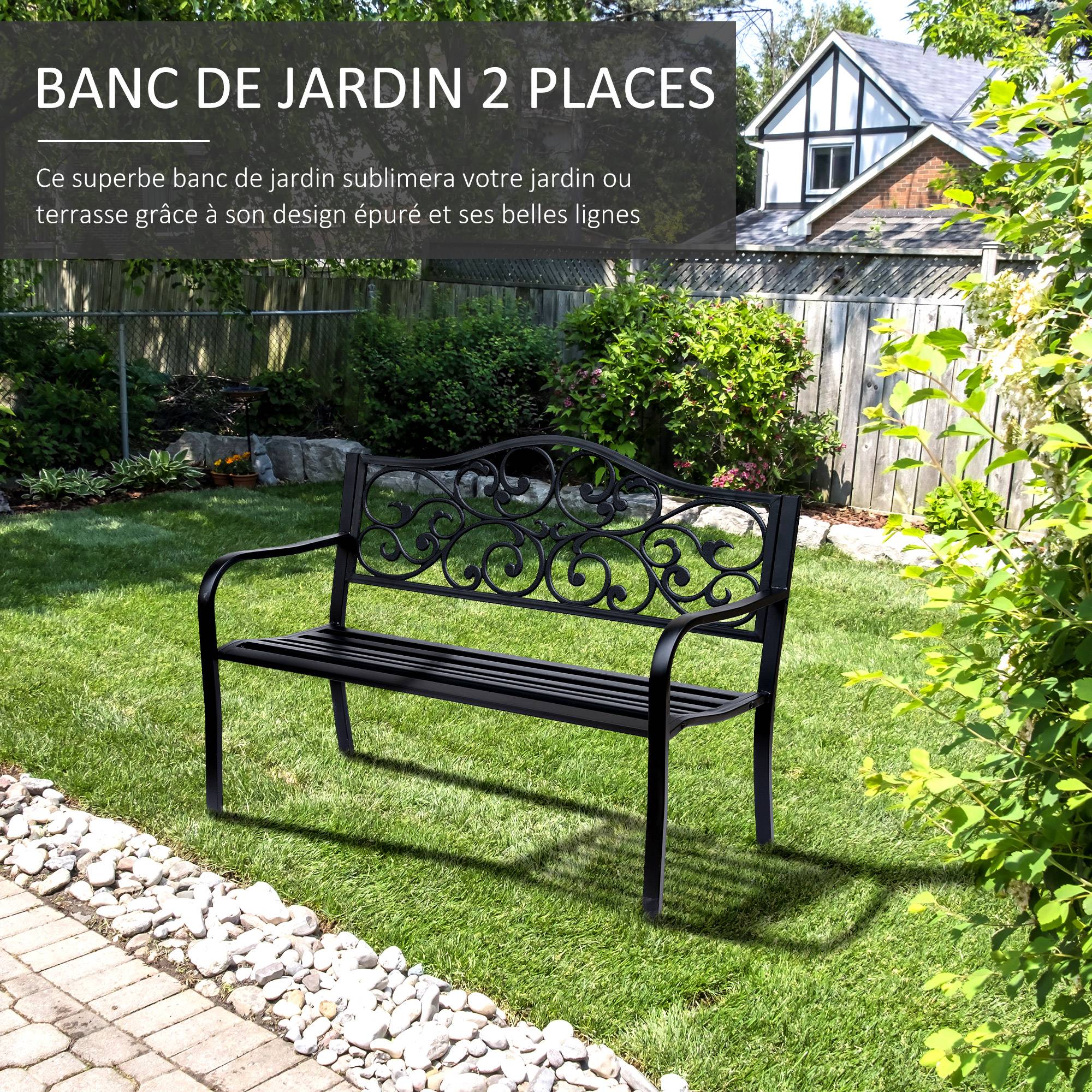 ComfortXL - Banc 3 Places Cosy Chic Métal Jardin Assise Confortable 127x60x89cm Noir - ComfortXL Outdoor Living - Image 6