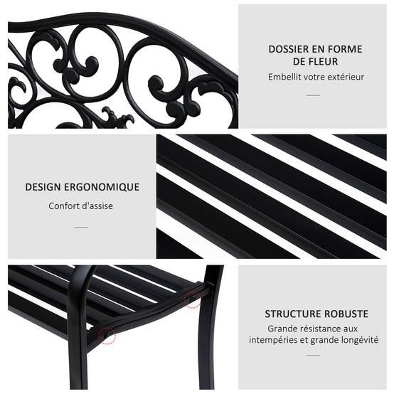 ComfortXL - Banc 3 Places Cosy Chic Métal Jardin Assise Confortable 127x60x89cm Noir - ComfortXL Outdoor Living - Image 7