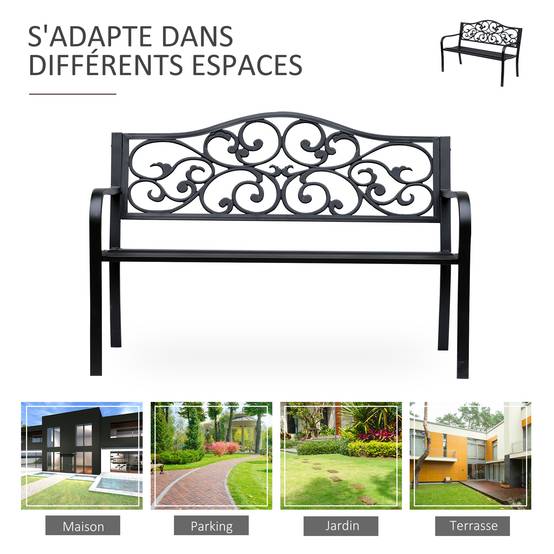 ComfortXL - Banc 3 Places Cosy Chic Métal Jardin Assise Confortable 127x60x89cm Noir - ComfortXL Outdoor Living - Image 8