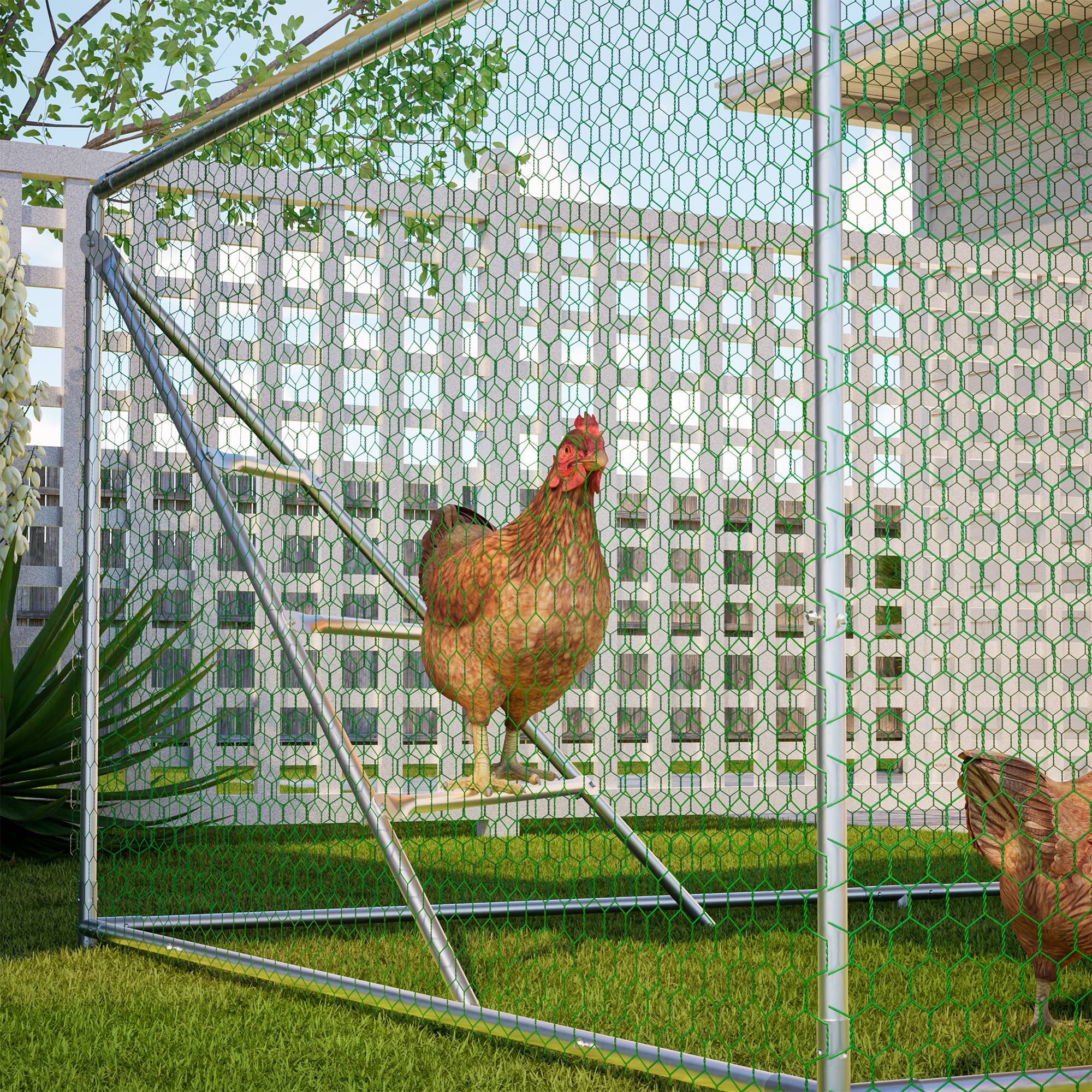 Enclos Poulailler Acier Jardin Volière avec Toit et Perchoir 6m² 3x2m Blanc - ComfortXL Outdoor Living - Image 8