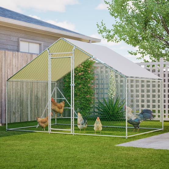 Enclos Poulailler Acier Jardin Volière avec Toit et Perchoir 6m² 3x2m Blanc - ComfortXL Outdoor Living - Image 1