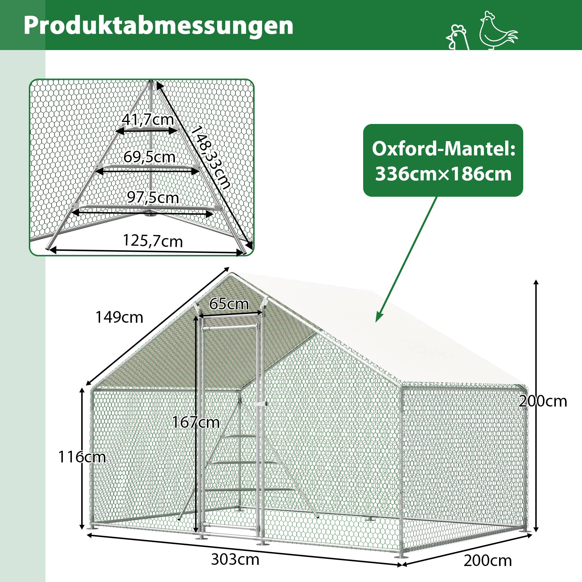 Enclos Poulailler Acier Jardin Volière avec Toit et Perchoir 6m² 3x2m Blanc - ComfortXL Outdoor Living - Image 3