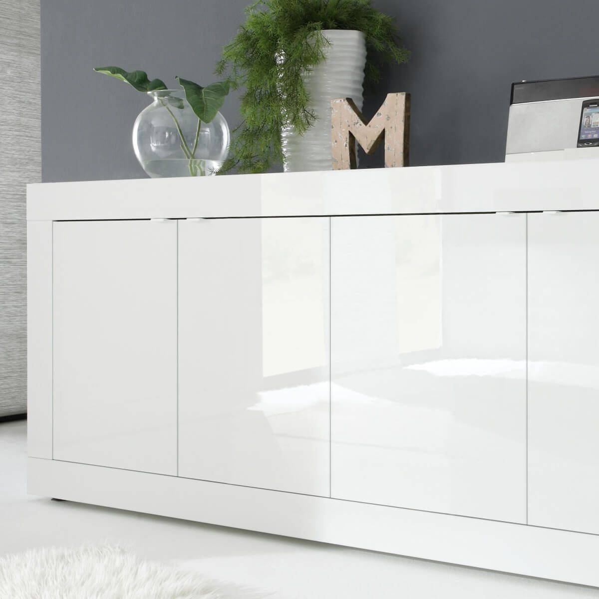 Buffet 4 Portes Finition Blanc Laqué Weiss - OTELLO - Image 4