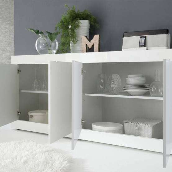 Buffet 4 Portes Finition Blanc Laqué Weiss - OTELLO - Image 3