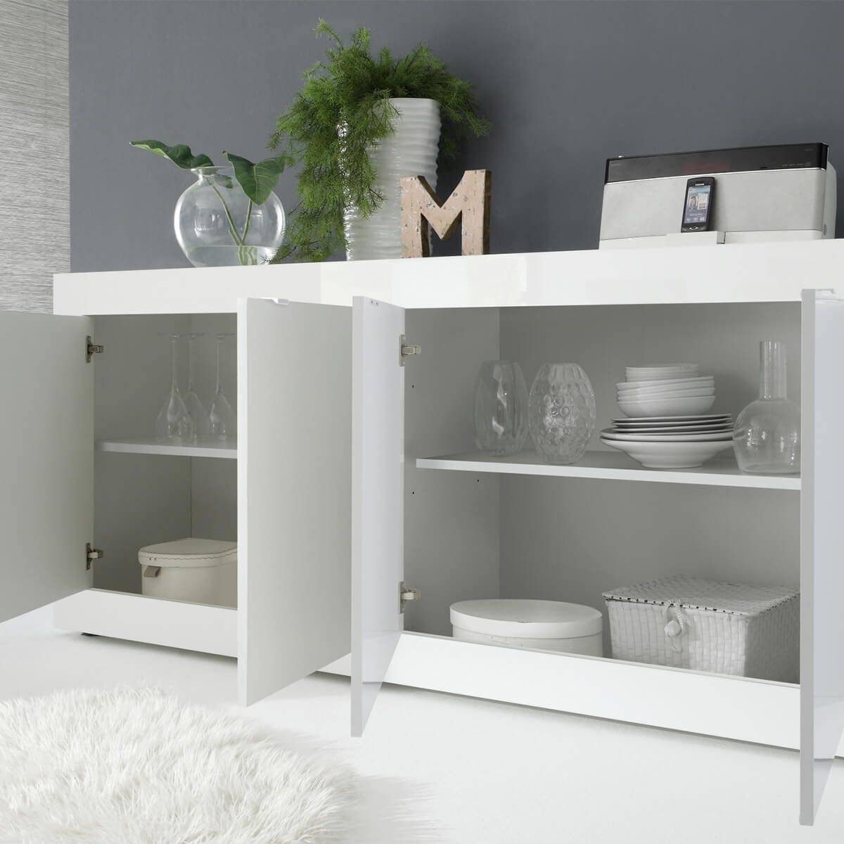 Buffet 4 Portes Finition Blanc Laqué Weiss - OTELLO - Image 3