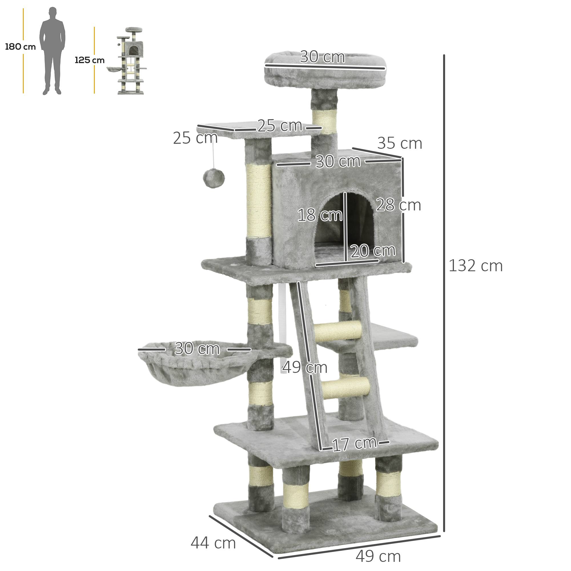 Pawhut - Arbre à chat multi-équipements griffoirs grattoirs niche plateformes + échelle + hamac + boule suspendue gris - Imagen 3