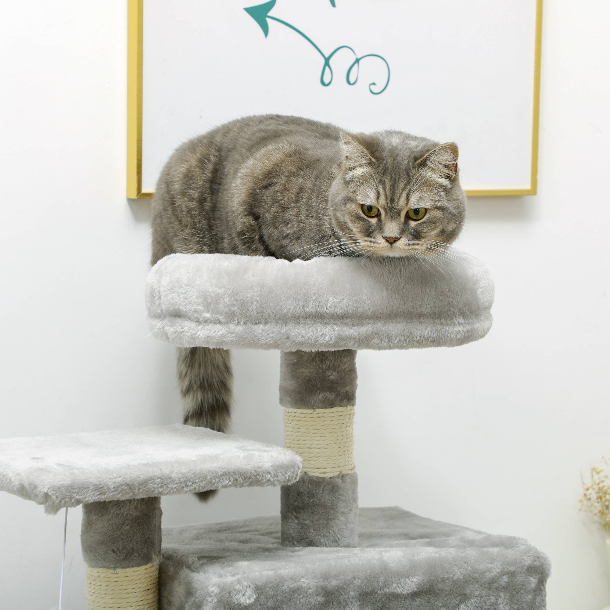 Pawhut - Arbre à chat multi-équipements griffoirs grattoirs niche plateformes + échelle + hamac + boule suspendue gris - Imagen 8