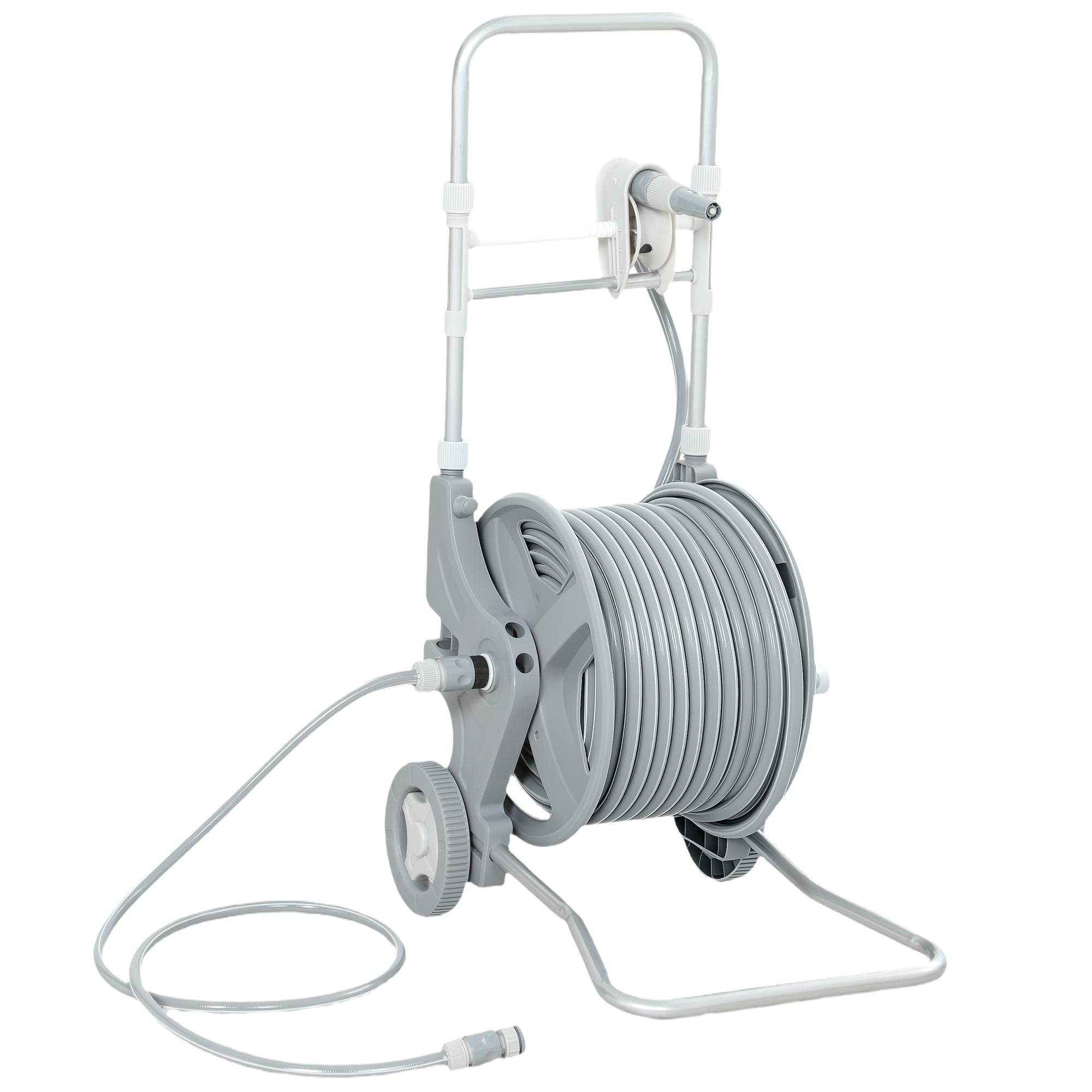 ComfortXL - Dévidoir tuyau d’arrosage plastique gris 45 m sur roues jardin manivelle buse 2 jets pression jusqu’à 8 bar - Image 10