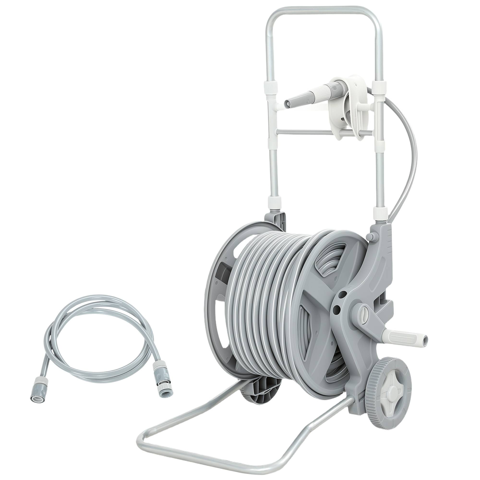 ComfortXL - Dévidoir tuyau d’arrosage plastique gris 45 m sur roues jardin manivelle buse 2 jets pression jusqu’à 8 bar - Image 2