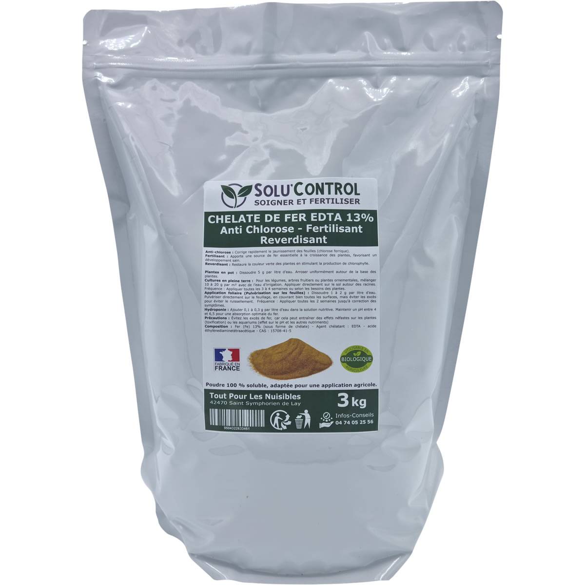 SOLU'CONTROL - Chélate de Fer EDTA 13%, Anti-chlorose, Fertilisant, Reverdissant, 3 kg - Image 2