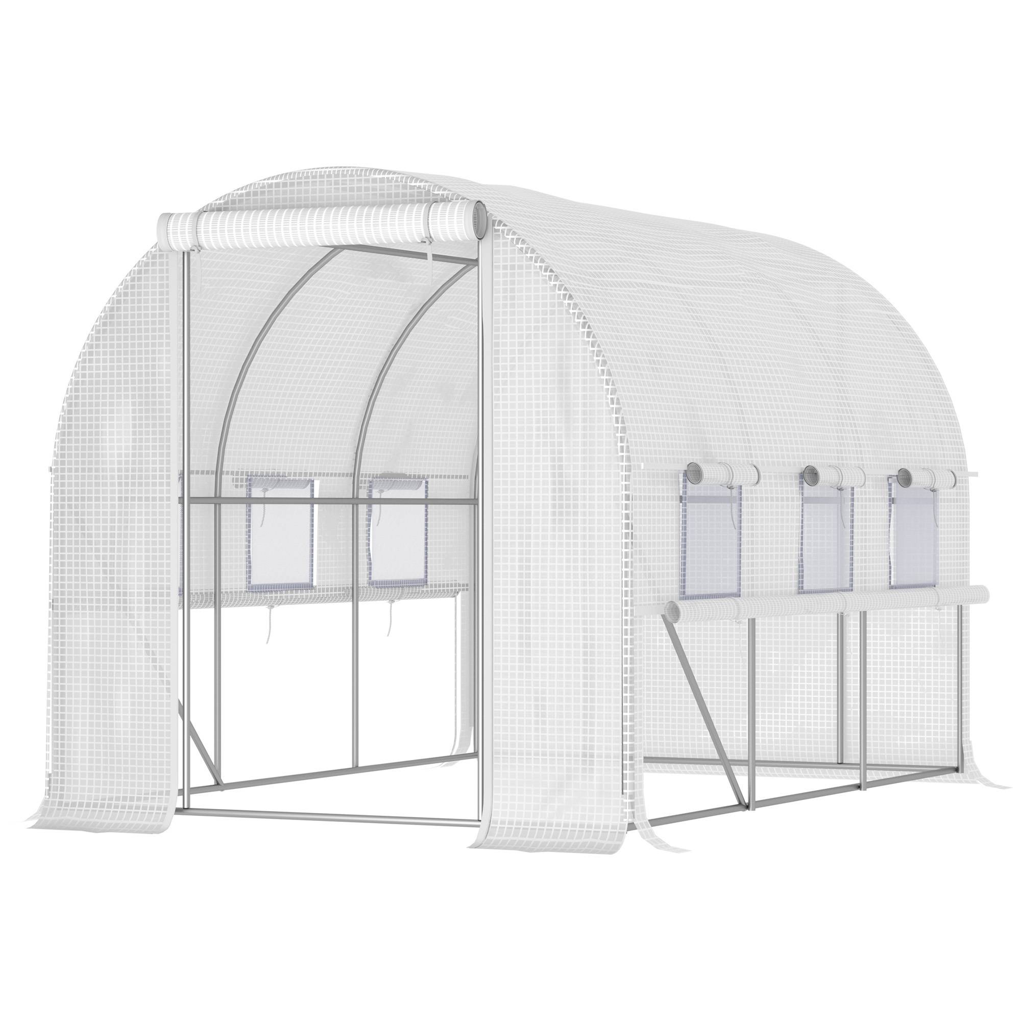 Serre potagère 3x2x2 m acier bâche PE, portes zippées fenêtres filet blanche, culture maraîchère