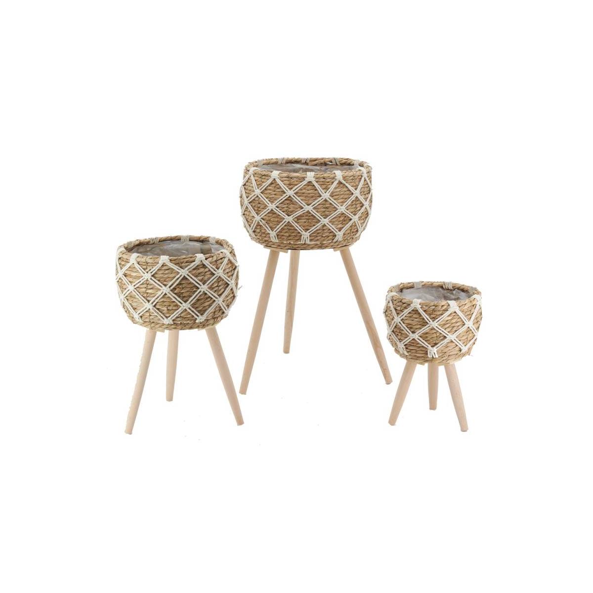 Aubry Gaspard - Cache-pots en jonc sur pieds (lot de 3) - Imagen 1