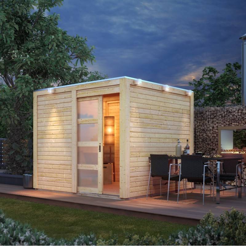 Abri de jardin 6,05m² bois massif 19mm toit plat porte coulissante Karibu marron - Image 5