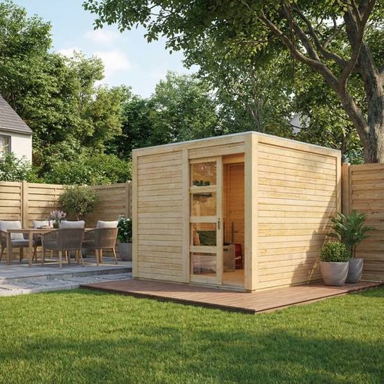 Abri de jardin 6,05m² bois massif 19mm toit plat porte coulissante Karibu marron - Image 1