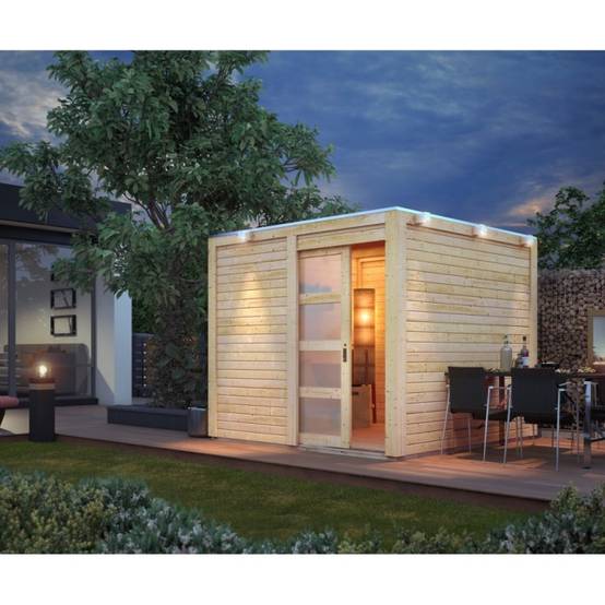 Abri de jardin 6,05m² bois massif 19mm toit plat porte coulissante Karibu marron - Image 3