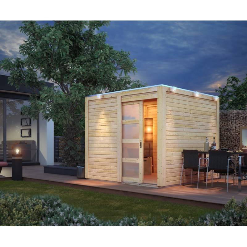 Abri de jardin 6,05m² bois massif 19mm toit plat porte coulissante Karibu marron - Image 3