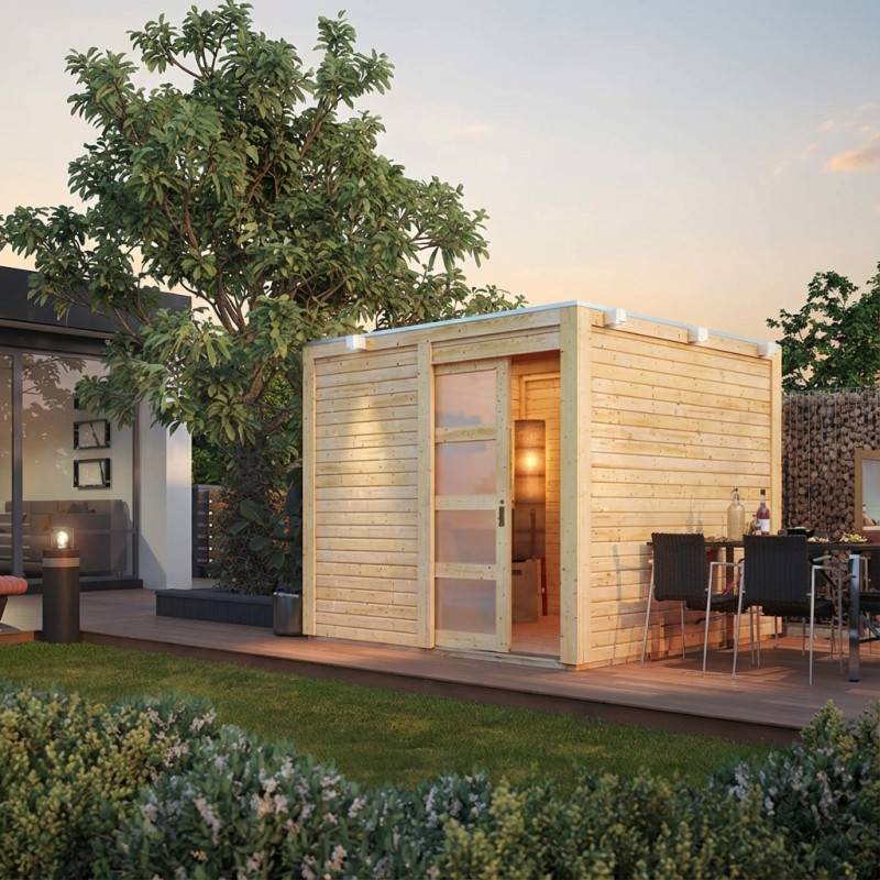 Abri de jardin 6,05m² bois massif 19mm toit plat porte coulissante Karibu marron - Image 2