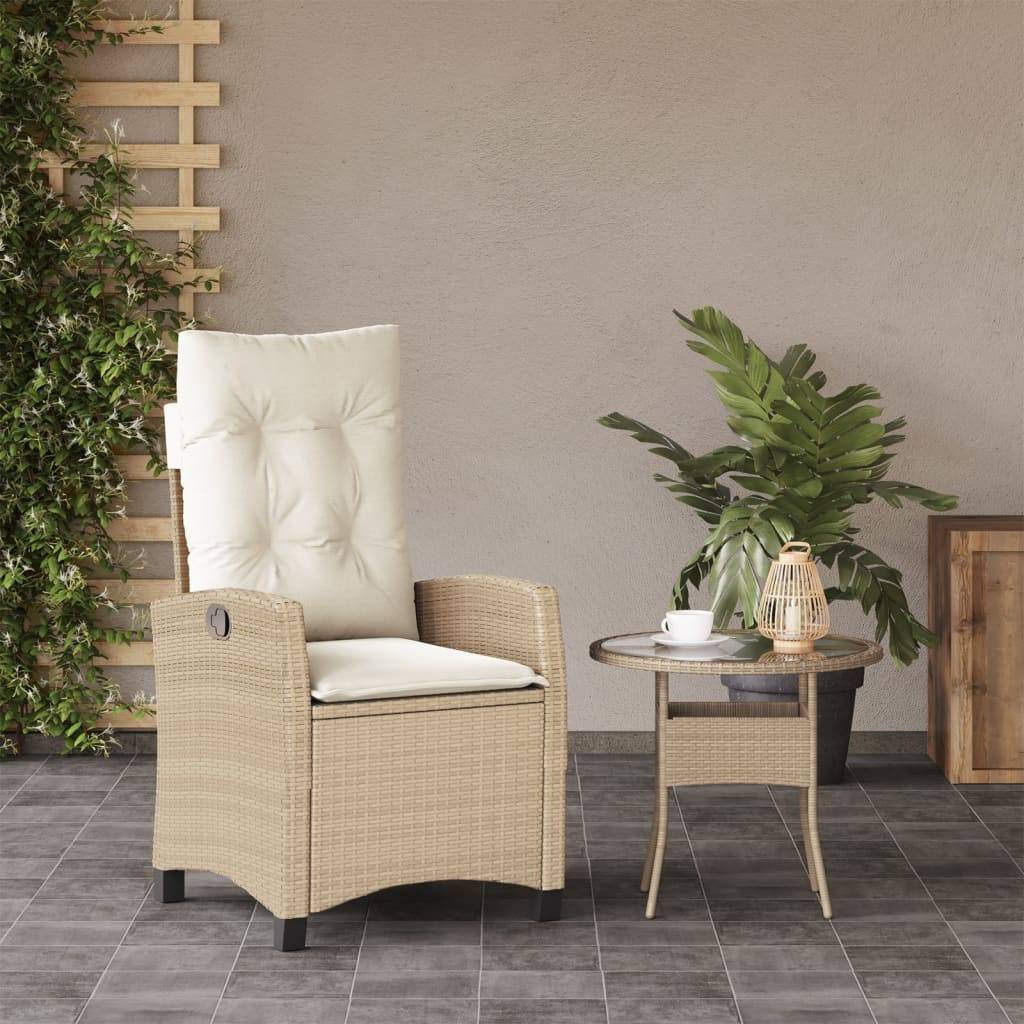 Fauteuil de Jardin Relax Résine Tressée Dossier Inclinable pour Balcon Terrasse Beige – ComfortXL Outdoor Living - Image 3