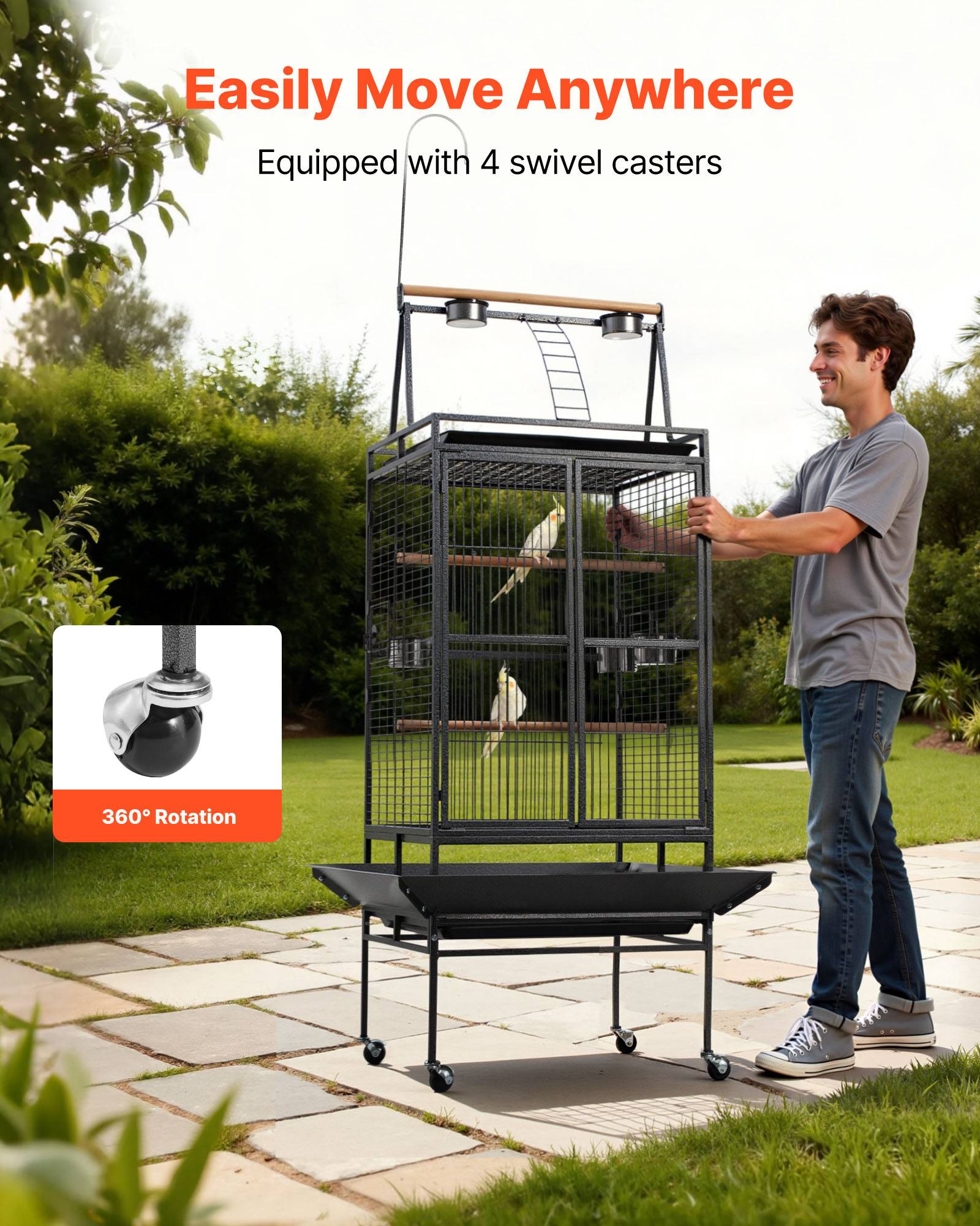 Vevor - VEVOR Cage Oiseau Volière Oiseaux sur Pied Roues 83x79x210 cm Toit Plat Ouvert - Image 5