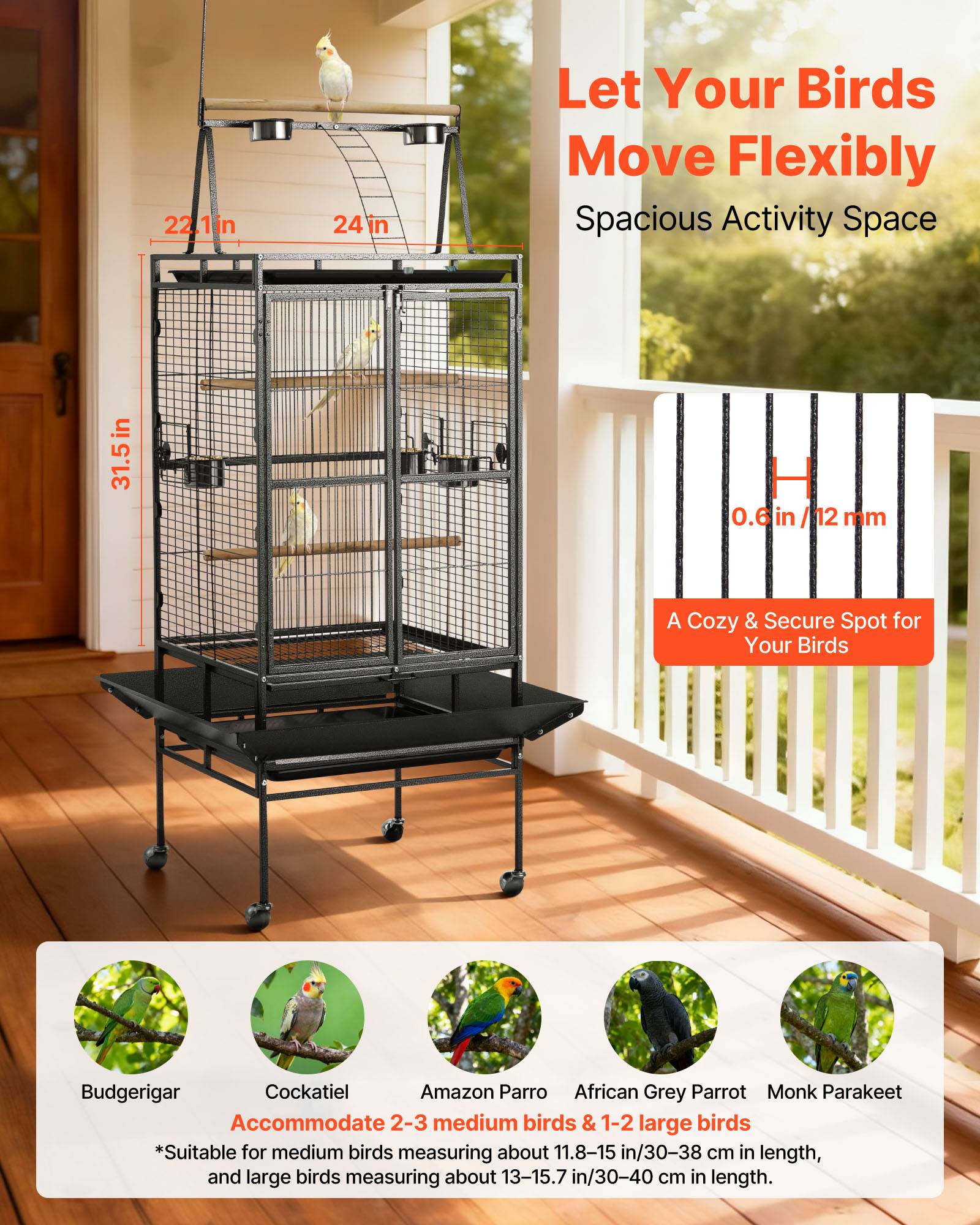 Vevor - VEVOR Cage Oiseau Volière Oiseaux sur Pied Roues 83x79x210 cm Toit Plat Ouvert - Image 2