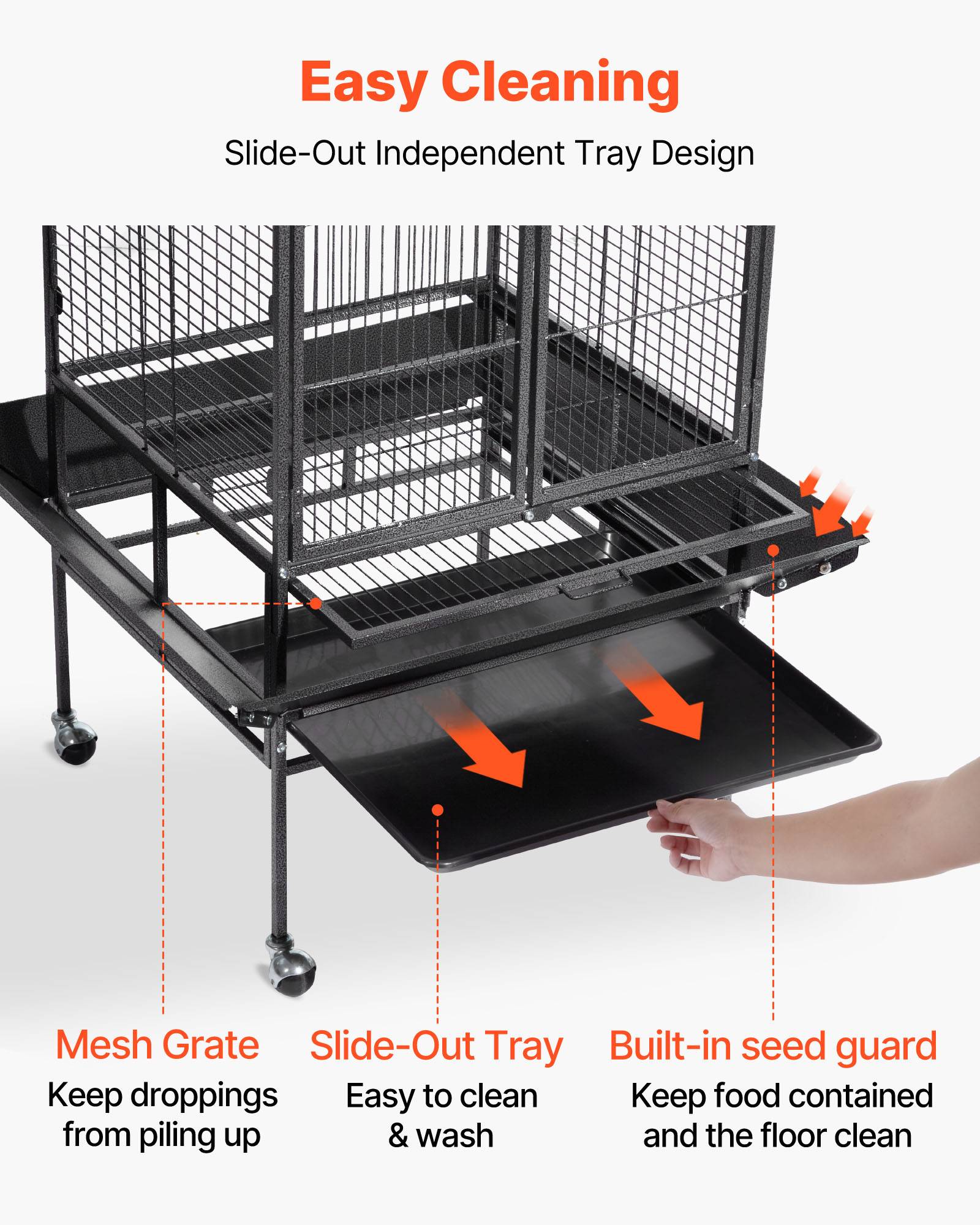 Vevor - VEVOR Cage Oiseau Volière Oiseaux sur Pied Roues 83x79x210 cm Toit Plat Ouvert - Image 6