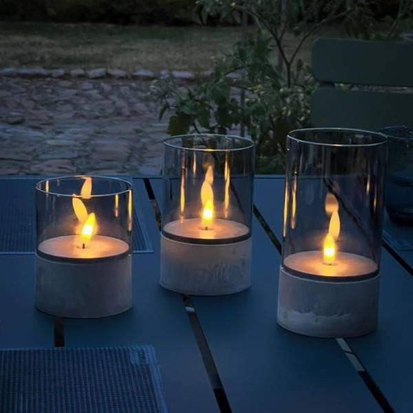 Brilliant - Lot 3 Lampes a poser LED BOUGIE BRILLIANT - 2500K - Plastique et verre - Gris et verre fumé - Image 1