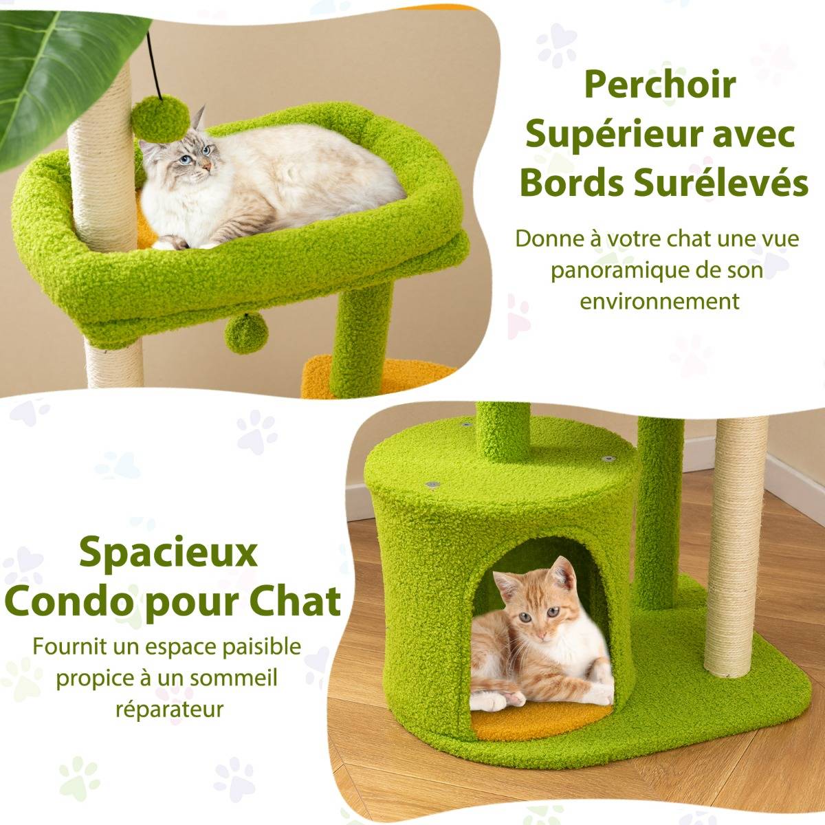 Arbre à Chat Mignon Tour Multi-niveaux avec Feuilles Artificielles Condo Perchoir Rembourré - Image 4