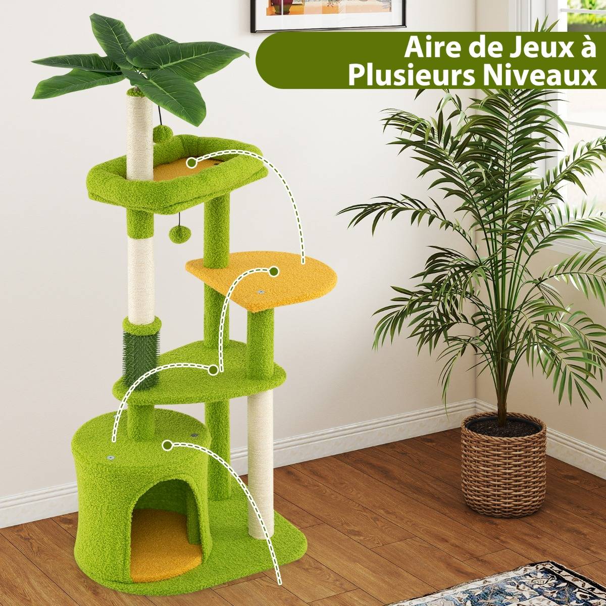 Arbre à Chat Mignon Tour Multi-niveaux avec Feuilles Artificielles Condo Perchoir Rembourré - Image 6