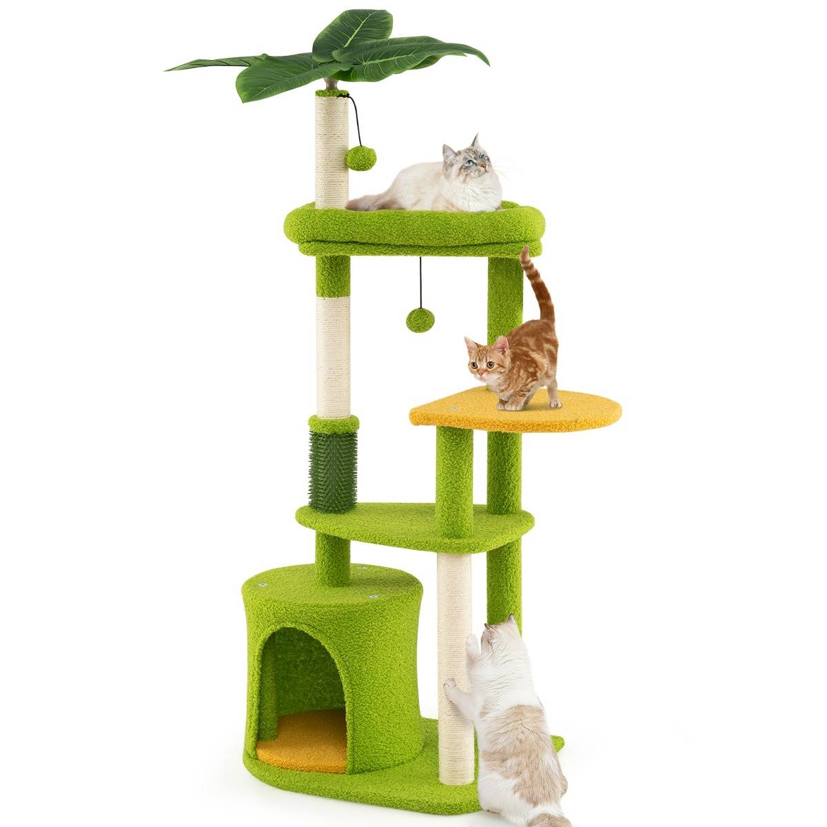 Arbre à Chat Mignon Tour Multi-niveaux avec Feuilles Artificielles Condo Perchoir Rembourré - Image 1
