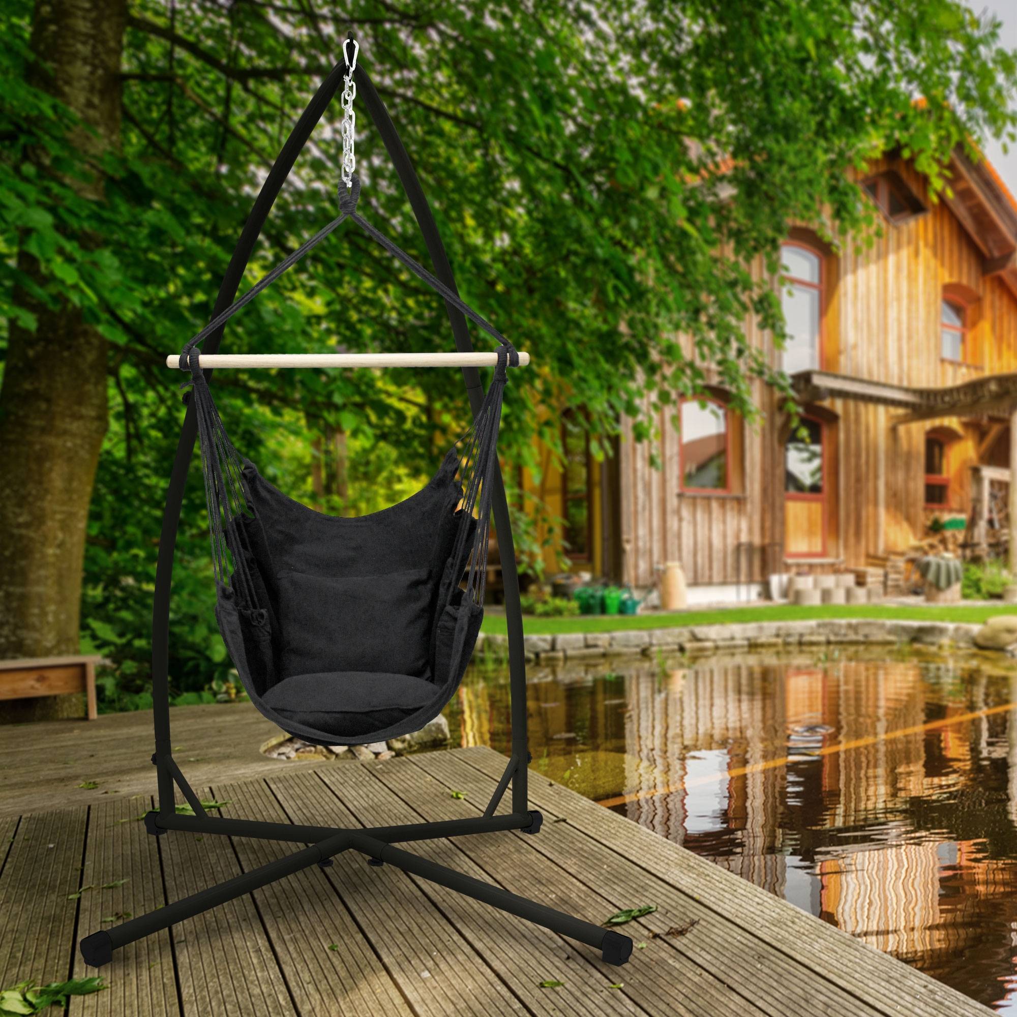 Ecd-Germany - Cadre balançoire hamac chaise suspendu soutien support fauteuil en métal 208 cm - Imagen 8