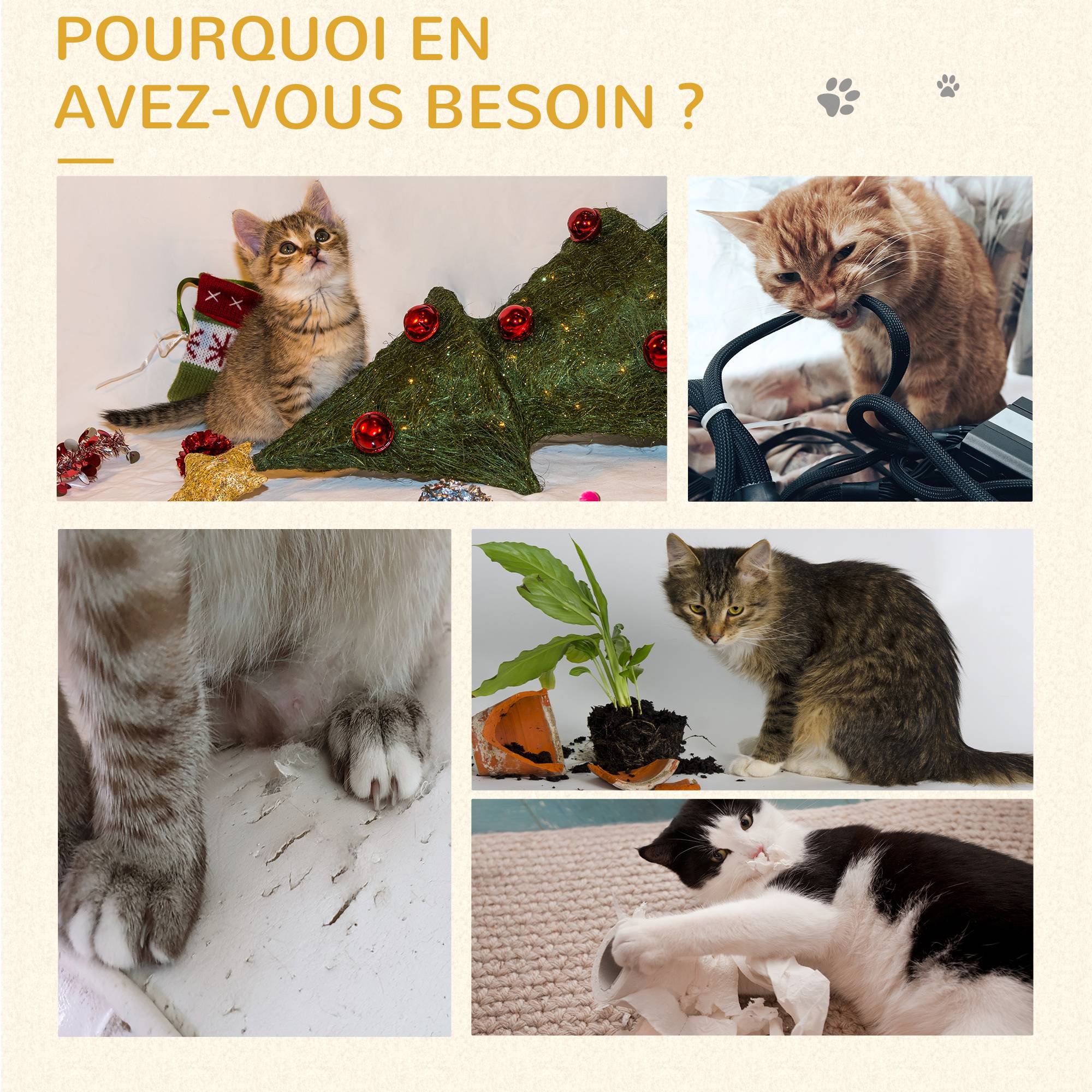 Pawhut - Arbre à chat griffoir 2 niveaux H. 49 cm - poteau sisal, plateforme observation, jeu de boule suspendue - jute polyester beige - Imagen 5