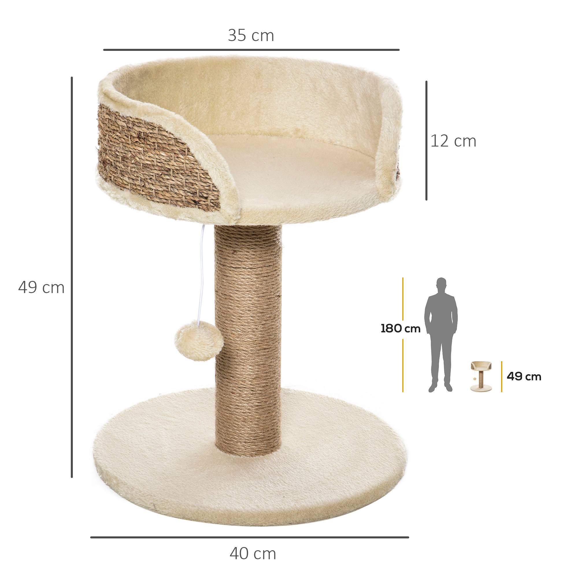 Pawhut - Arbre à chat griffoir 2 niveaux H. 49 cm - poteau sisal, plateforme observation, jeu de boule suspendue - jute polyester beige - Imagen 3