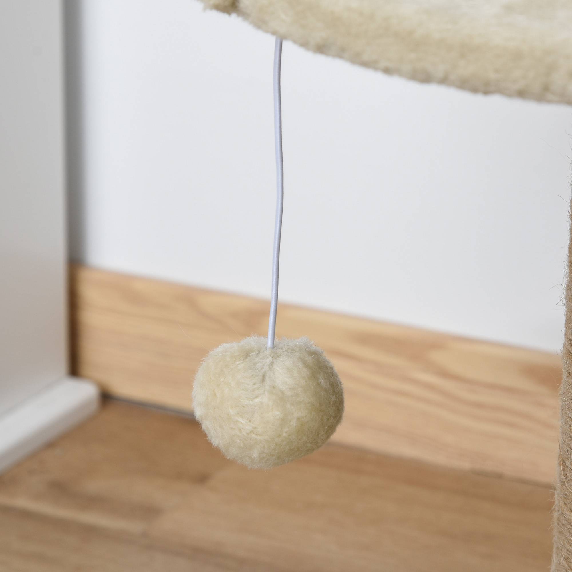 Pawhut - Arbre à chat griffoir 2 niveaux H. 49 cm - poteau sisal, plateforme observation, jeu de boule suspendue - jute polyester beige - Imagen 9